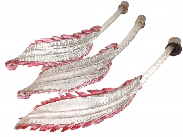 3 Murano chandelier Leaves clear glass with red bordering