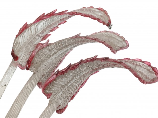 3 Murano chandelier Leaves clear glass with red bordering