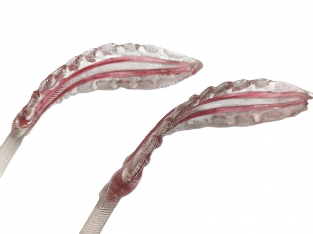 2 Murano chandelier Leaves clear glass with red centre stem