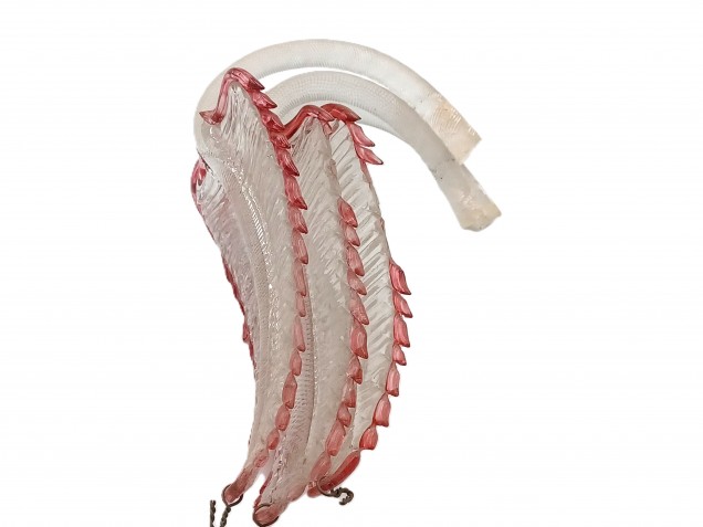 3 Murano chandelier Leaves clear glass with red border