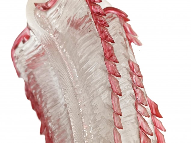 3 Murano chandelier Leaves clear glass with red border