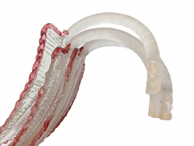 3 Murano chandelier Leaves clear glass with red border