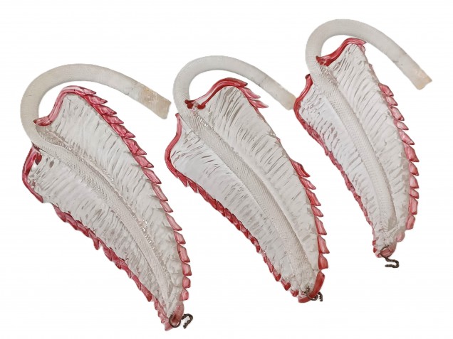 3 Murano chandelier Leaves clear glass with red border