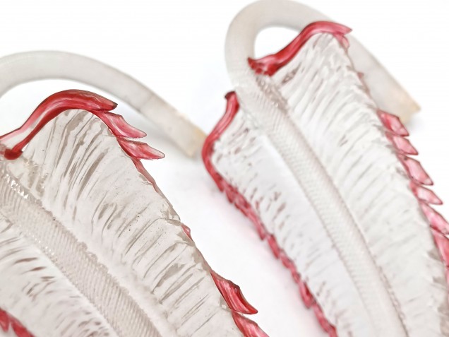 3 Murano chandelier Leaves clear glass with red border