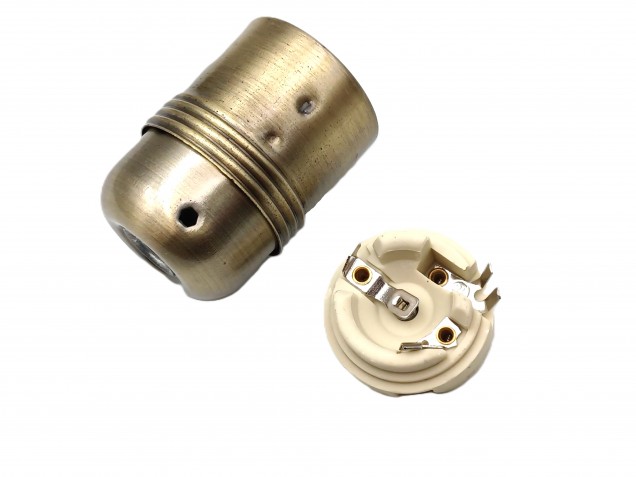 ES E27 metal lamp holder plain skirt in antique brass