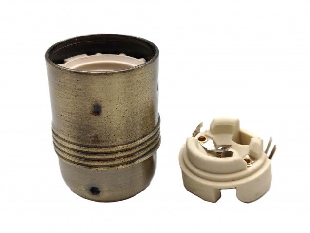 ES E27 metal lamp holder plain skirt in antique brass