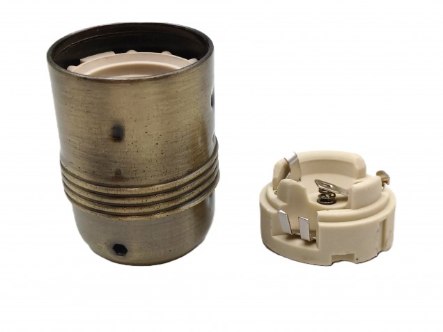 ES E27 metal lamp holder plain skirt in antique brass