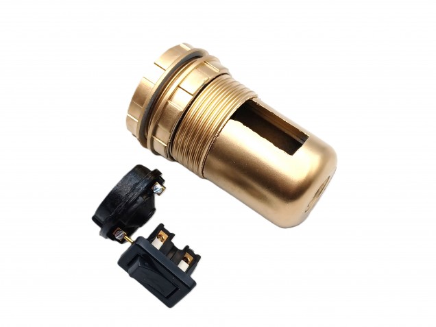 Rocker switch lamp holder E27 in gold threaded skirt and shade rings