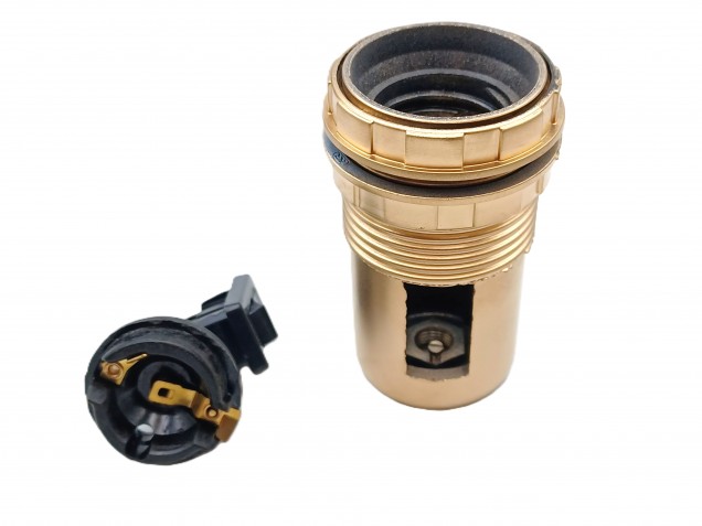 Rocker switch lamp holder E27 in gold threaded skirt and shade rings