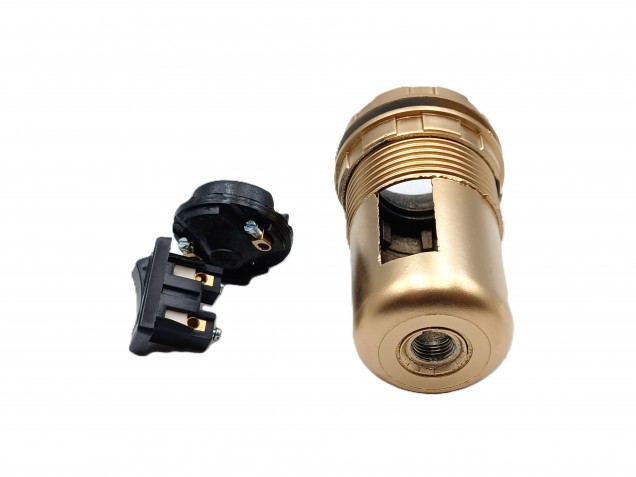 Rocker switch lamp holder E27 in gold threaded skirt and shade rings