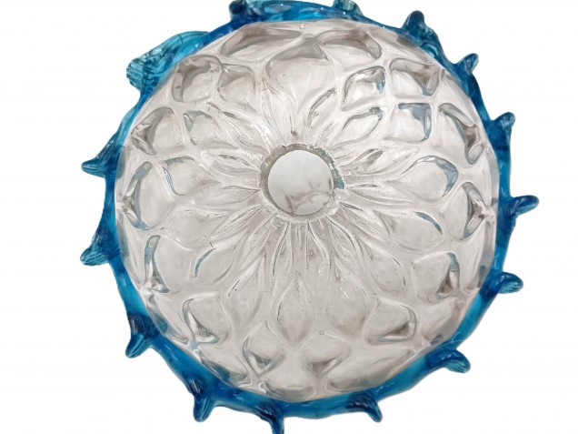 Murano blue and clear glass chandelier stem bubble Circa 1890