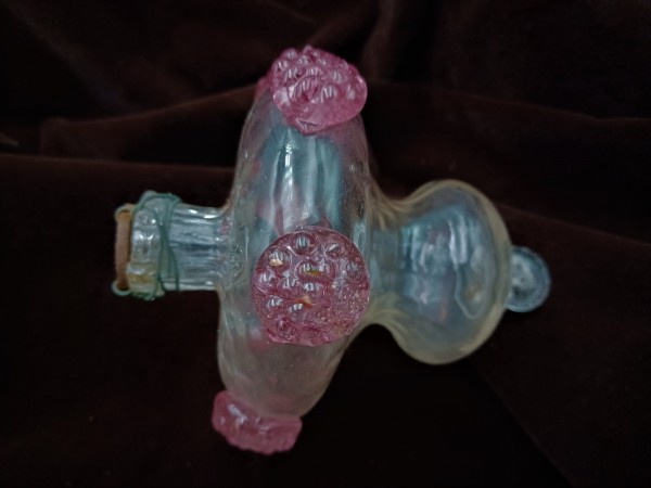 Antique Murano chandelier finial ball clear and red glass