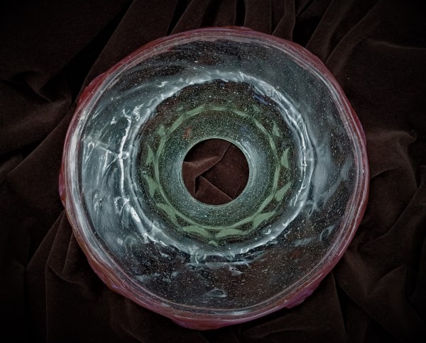 Antique Venetian Chandelier Glass Dish Pan with Red Rim 10 pin holes