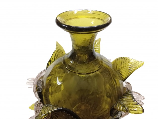 Antique Venetian Chandelier centre stem ball flowers and leaves green