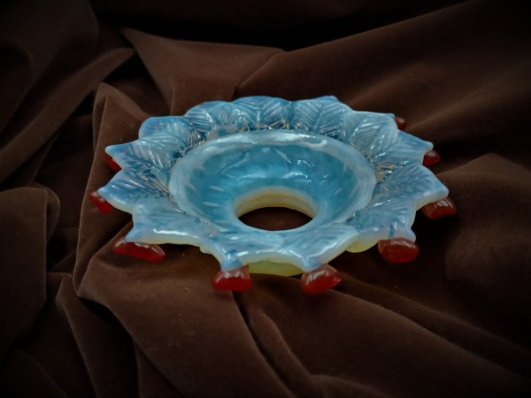 Antique Italian milky blue and red Chandelier glass canopy