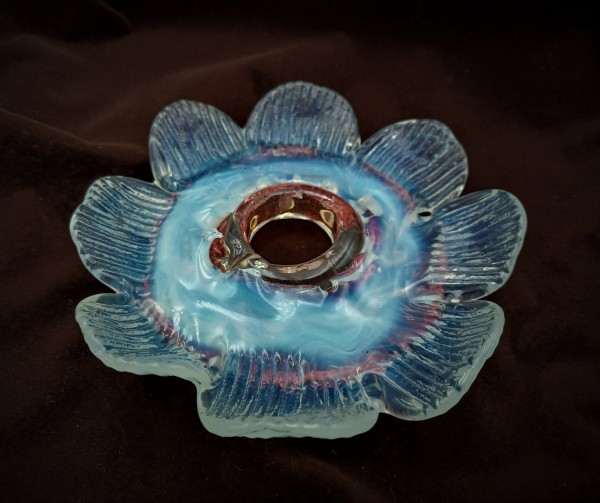 Antique Italian Blue And Red Chandelier Glass Rosette Pan