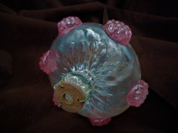 Antique Murano chandelier finial ball clear and red glass