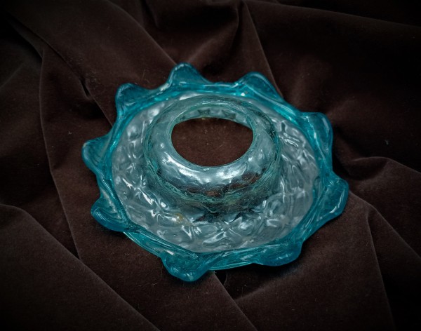 Antique Venetian Chandelier Glass Dish Pan With Blue Rim