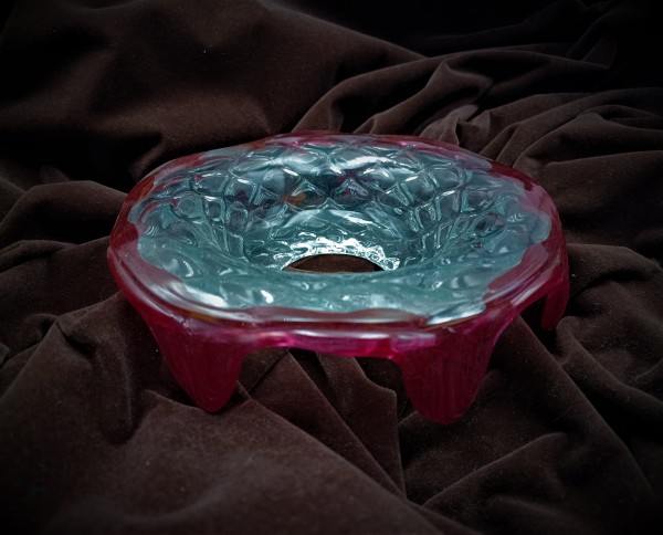 Venetian Italian Chandelier glass dish pan with red rim 