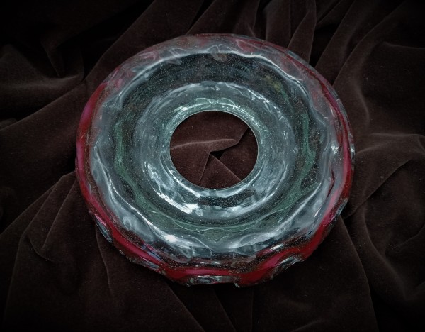 Antique Venetian Italian Chandelier glass dish pan with red rim 