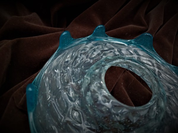 Antique Murano Chandelier Glass Dish with Blue Rim 