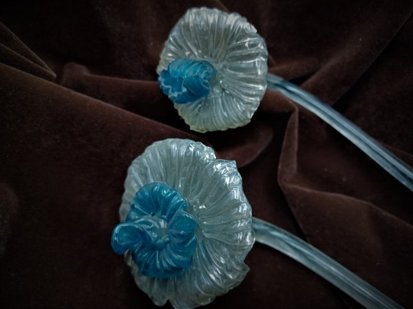 Antique Murano Clear and blue Glass Chandelier Flower 