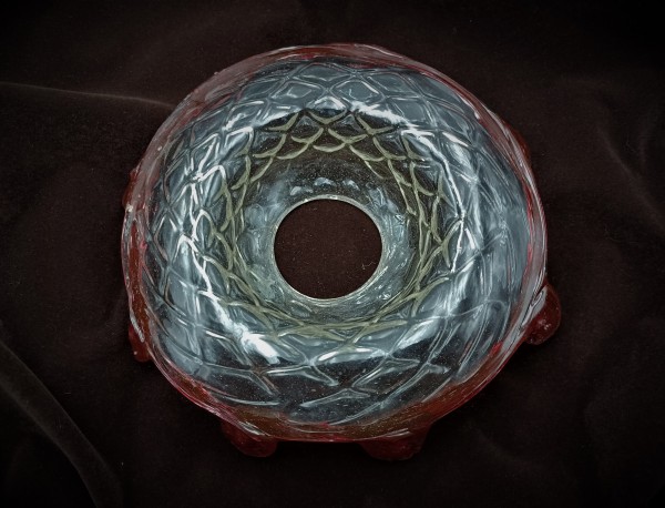 Venetian Chandelier Glass Dish Pan With Red Rim 