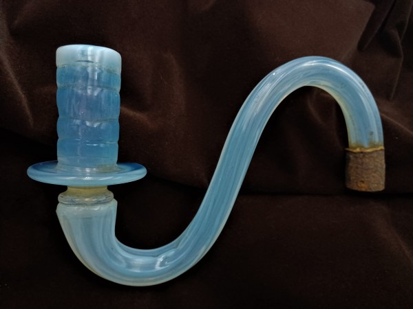 Antique Murano milky blue ribbed Glass Chandelier arm 