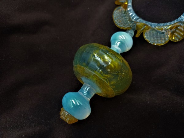 Antique Murano amber and milky blue chandelier drop and hoop