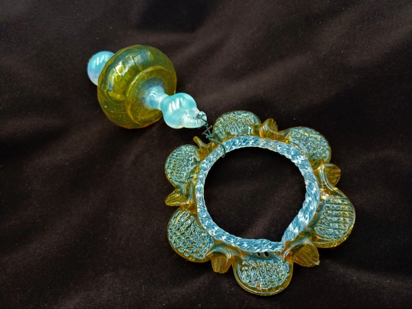 Antique Murano amber and milky blue chandelier drop and hoop