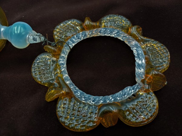 Antique Murano amber and milky blue chandelier drop and hoop