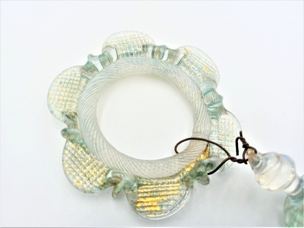 Antique Murano blue green with gold fleck chandelier drop and hoop 
