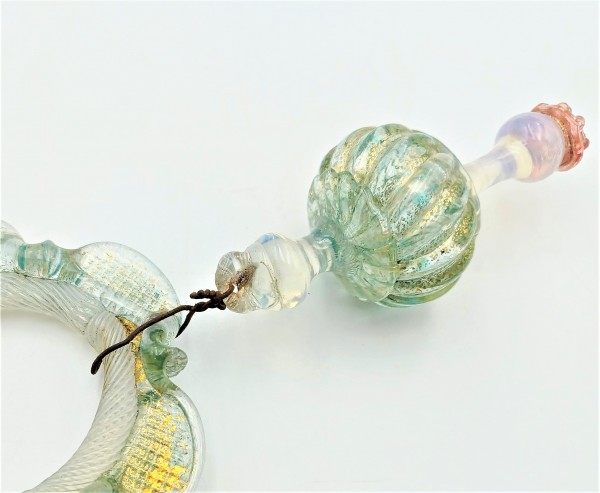 Antique Murano blue green with gold fleck chandelier drop and hoop 