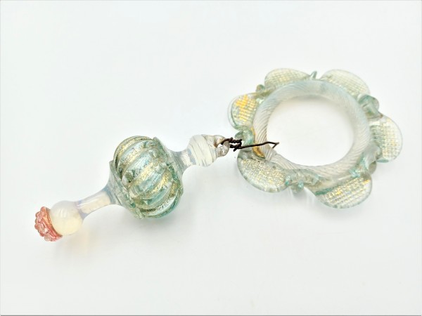Antique Murano blue green with gold fleck chandelier drop and hoop 