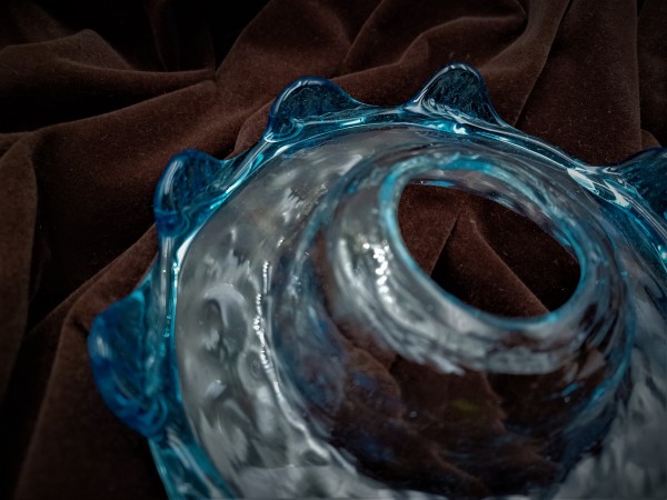 Antique Murano Chandelier Glass replacement Dish with Blue Rim 