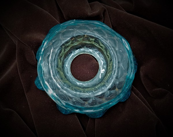 Antique Venetian Chandelier Glass Dish Pan With Blue Rim