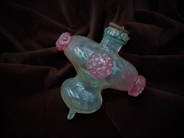 Antique Murano chandelier finial ball clear and red glass