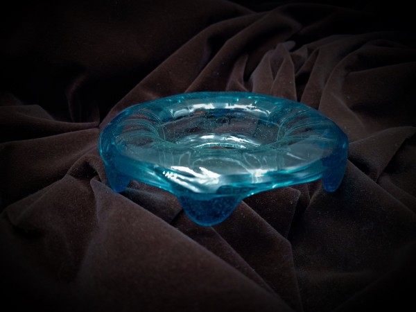Antique Murano Chandelier Glass Dish Pan With Blue Rim