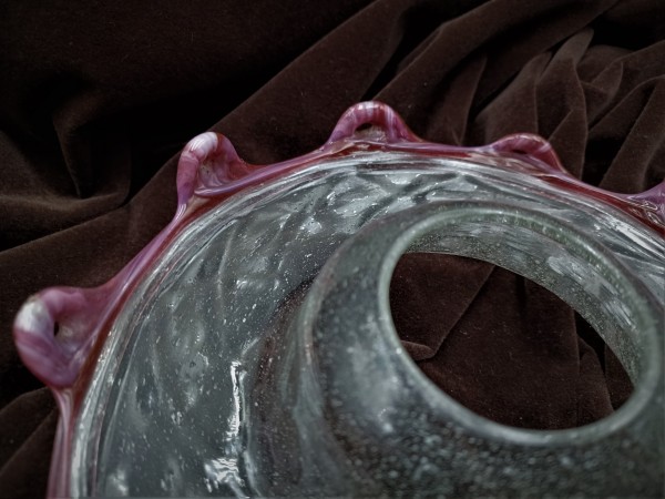 Antique Venetian Chandelier Glass Dish Pan with Red Rim 10 pin holes