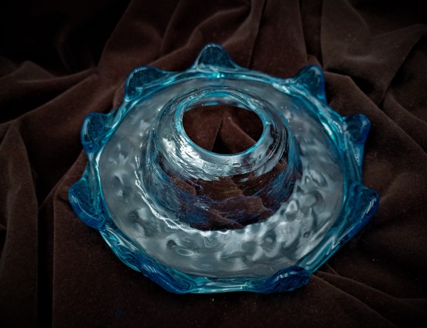 Antique Murano Chandelier Glass replacement Dish with Blue Rim 