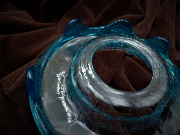 Antique Murano Chandelier Glass Dish Pan With Blue Rim