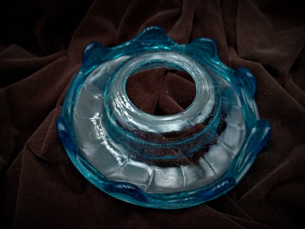 Antique Murano Chandelier Glass Dish Pan With Blue Rim