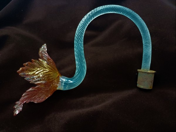 Antique Murano chandelier pink and gold flower with blue glass stem overhang