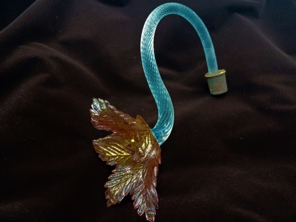 Antique Murano chandelier pink and gold flower with blue glass stem overhang