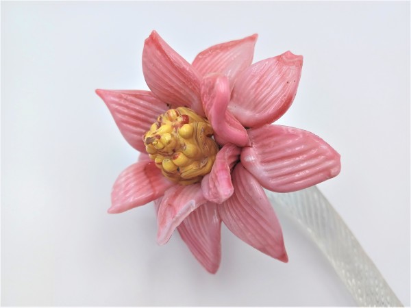 Antique Murano chandelier Clear Glass stem with pink Flower 