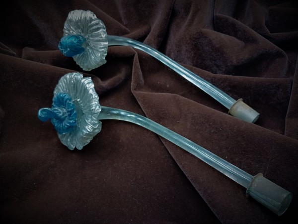 Antique Murano Clear and blue Glass Chandelier Flower 