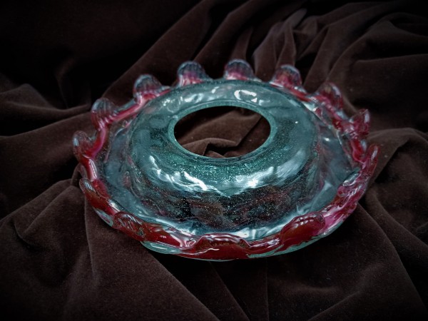 Antique Venetian Italian Chandelier glass dish pan with red rim 