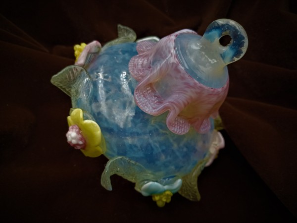 Antique Venetian chandelier lower finial ball blue yellow and pink