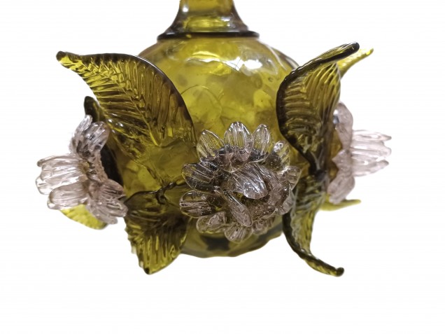 Antique Venetian Chandelier centre stem ball flowers and leaves green