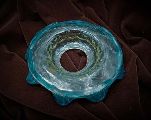 Antique Venetian Chandelier Glass Dish Pan With Blue Rim